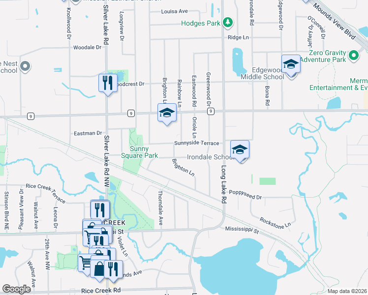map of restaurants, bars, coffee shops, grocery stores, and more near 1805 Sunnyside Terrace in New Brighton