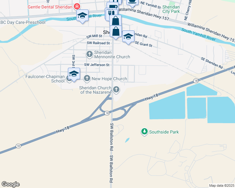 map of restaurants, bars, coffee shops, grocery stores, and more near 917 South Bridge Street in Sheridan