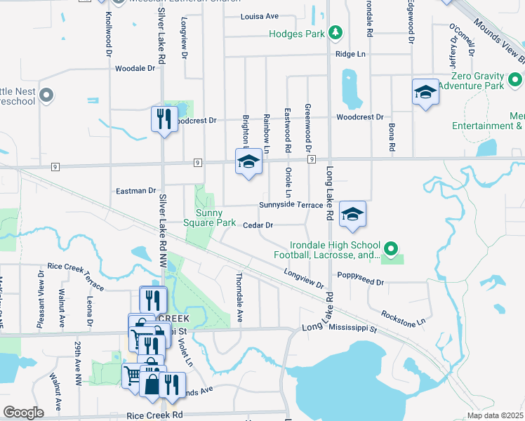 map of restaurants, bars, coffee shops, grocery stores, and more near 1931 Sunnyside Terrace in New Brighton