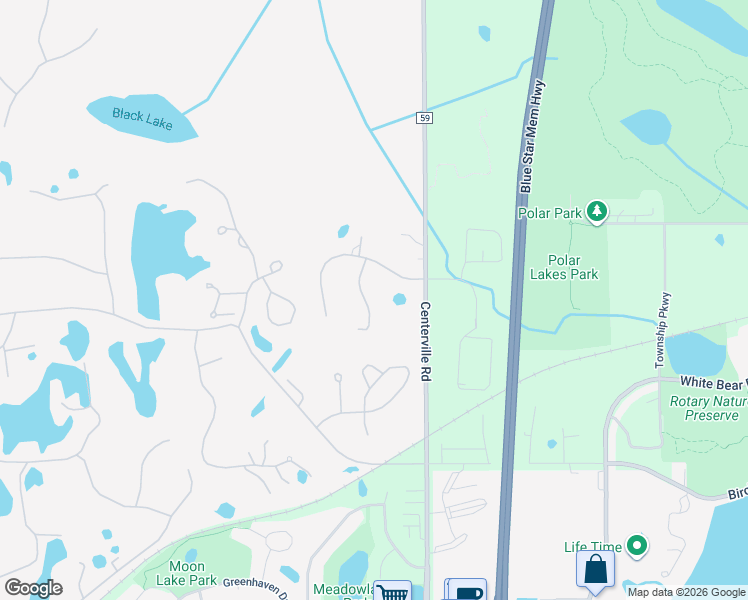 map of restaurants, bars, coffee shops, grocery stores, and more near 63 Deer Hills Court in North Oaks