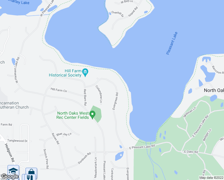 map of restaurants, bars, coffee shops, grocery stores, and more near 21 Evergreen Road in North Oaks