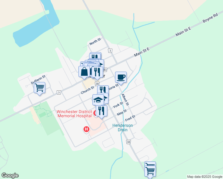 map of restaurants, bars, coffee shops, grocery stores, and more near 485 Victoria Street in Winchester