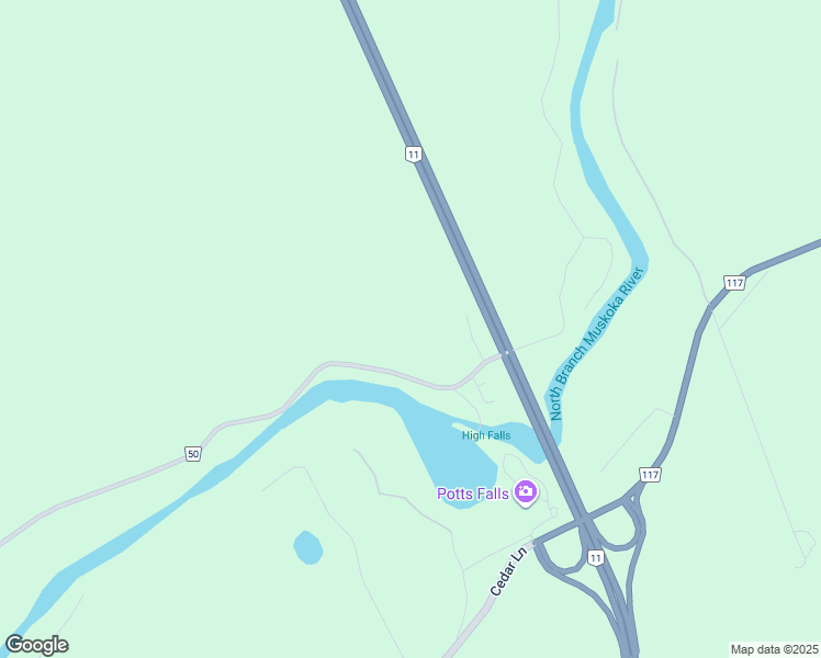 map of restaurants, bars, coffee shops, grocery stores, and more near 1299 High Falls Road in Bracebridge