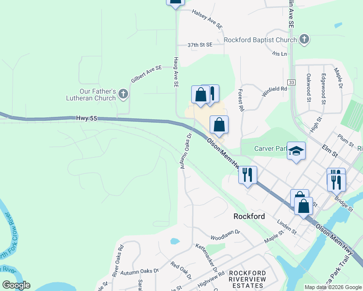 map of restaurants, bars, coffee shops, grocery stores, and more near 8904 Autumn Oaks Drive in Rockford