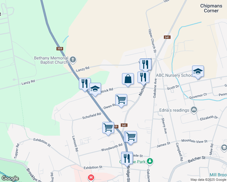 map of restaurants, bars, coffee shops, grocery stores, and more near 1183 McKittrick Road in Kentville