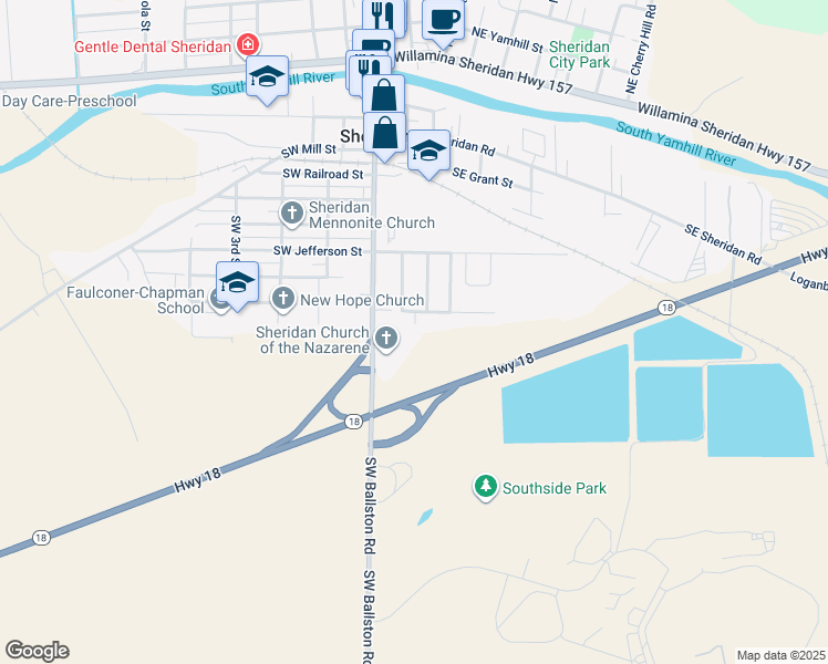 map of restaurants, bars, coffee shops, grocery stores, and more near 917 South Bridge Street in Sheridan