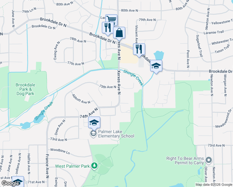 map of restaurants, bars, coffee shops, grocery stores, and more near in Brooklyn Park