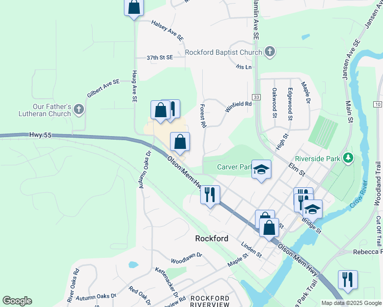 map of restaurants, bars, coffee shops, grocery stores, and more near 8070 Winfield Road in Rockford