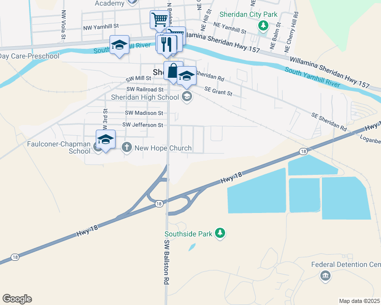 map of restaurants, bars, coffee shops, grocery stores, and more near 755 Southeast Lacey Street in Sheridan