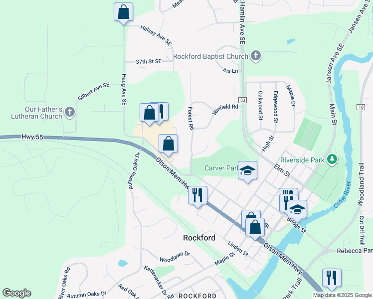 map of restaurants, bars, coffee shops, grocery stores, and more near 8070 Winfield Road in Rockford