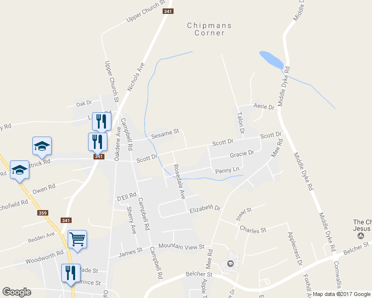 map of restaurants, bars, coffee shops, grocery stores, and more near 995 Scott Drive in Kentville