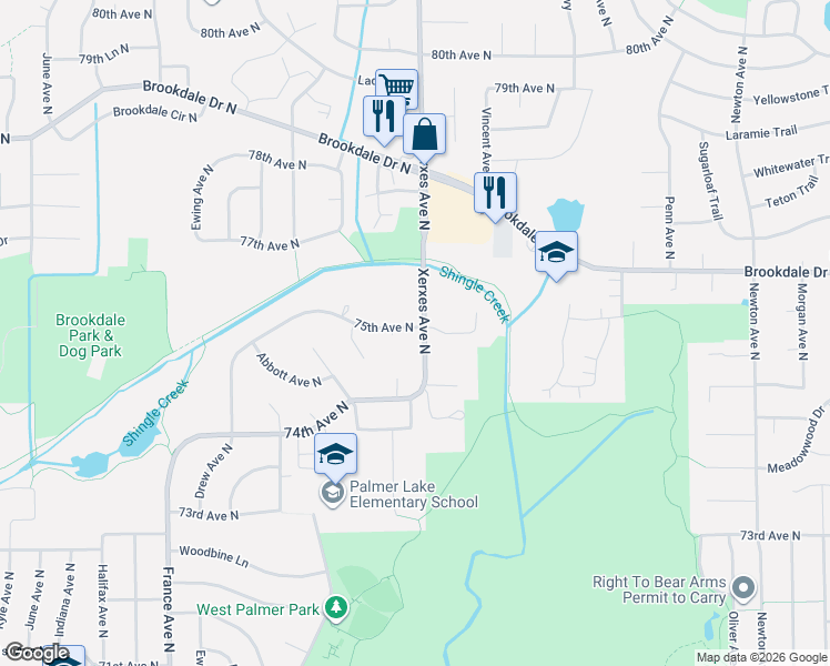 map of restaurants, bars, coffee shops, grocery stores, and more near in Brooklyn Park