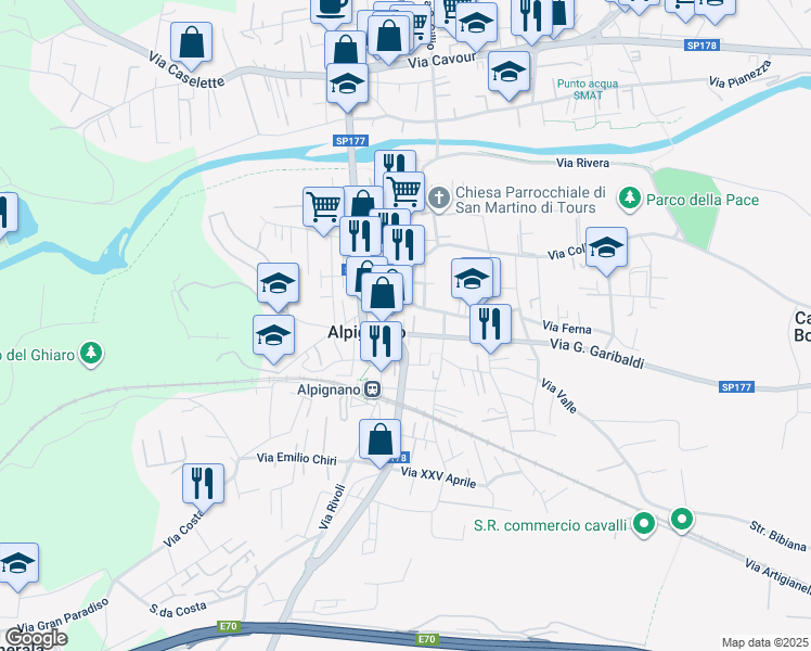 map of restaurants, bars, coffee shops, grocery stores, and more near 15 Via Garibaldi Giuseppe in Alpignano