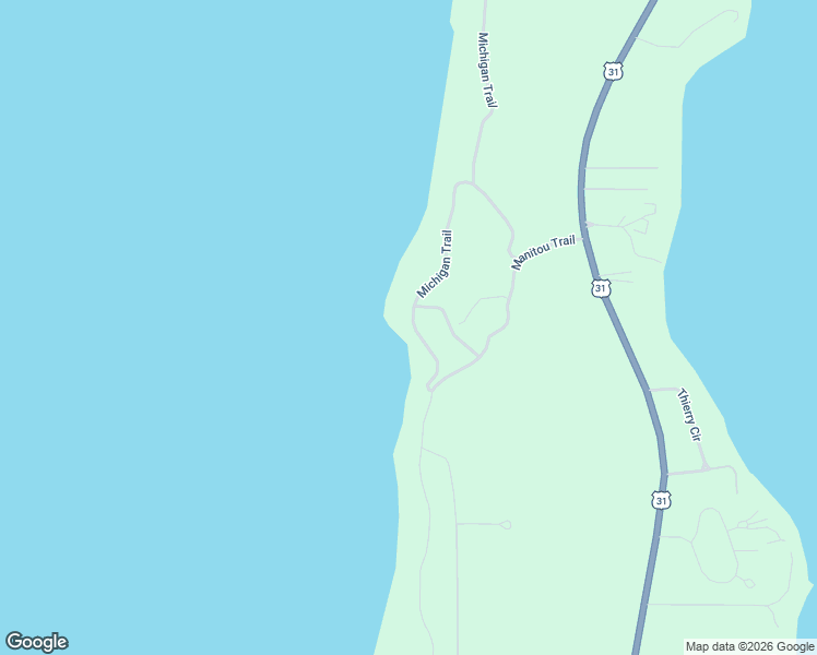 map of restaurants, bars, coffee shops, grocery stores, and more near 4103 Michigan Trail in Kewadin
