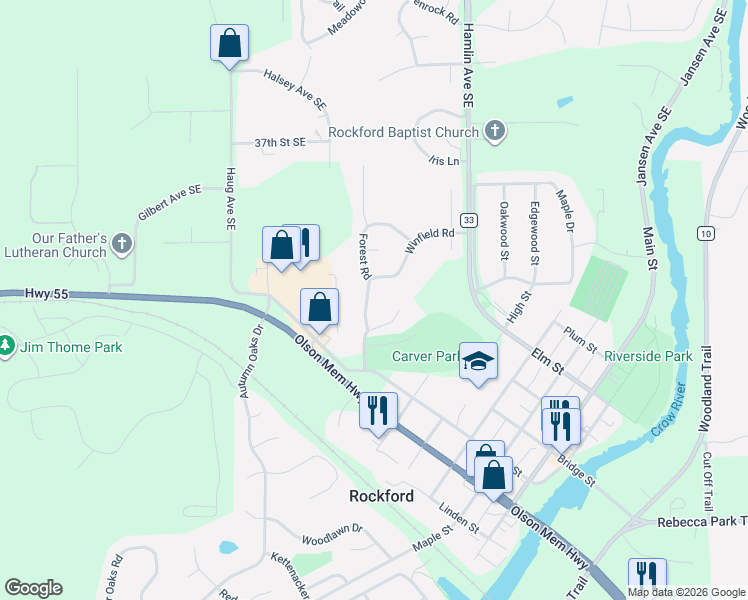 map of restaurants, bars, coffee shops, grocery stores, and more near 8070 Winfield Road in Rockford