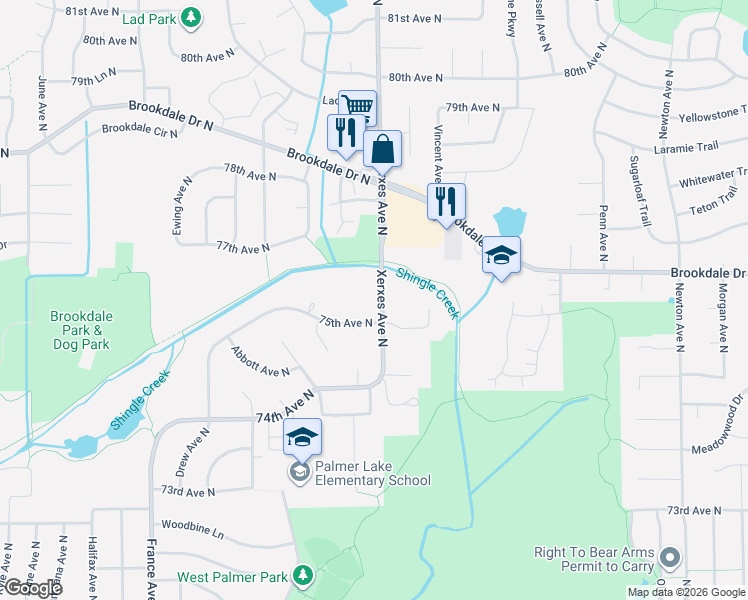 map of restaurants, bars, coffee shops, grocery stores, and more near in Brooklyn Park