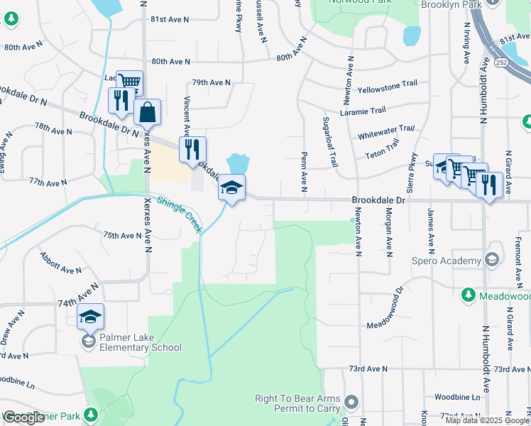 map of restaurants, bars, coffee shops, grocery stores, and more near in Brooklyn Park
