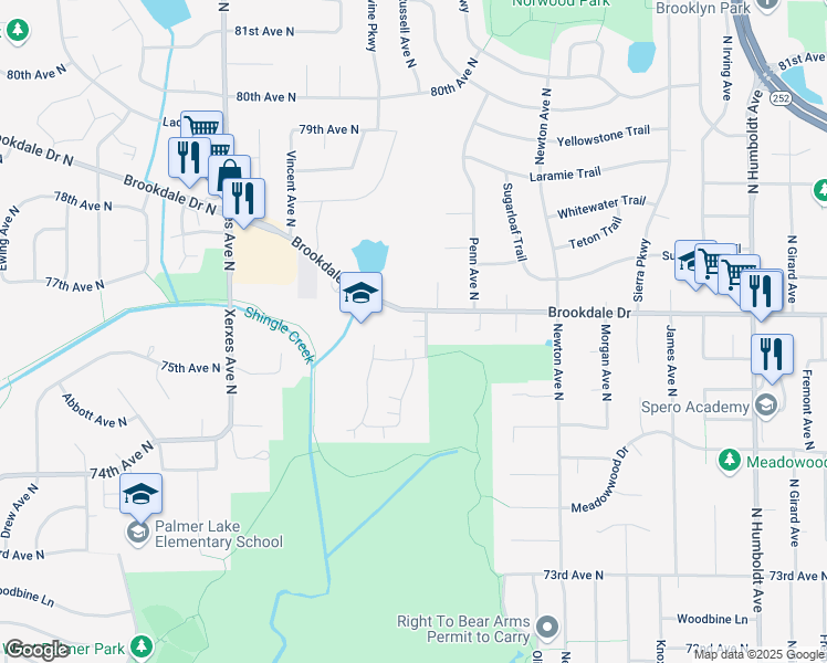 map of restaurants, bars, coffee shops, grocery stores, and more near in Brooklyn Park