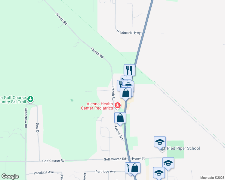 map of restaurants, bars, coffee shops, grocery stores, and more near 101 Webster Road in Alpena