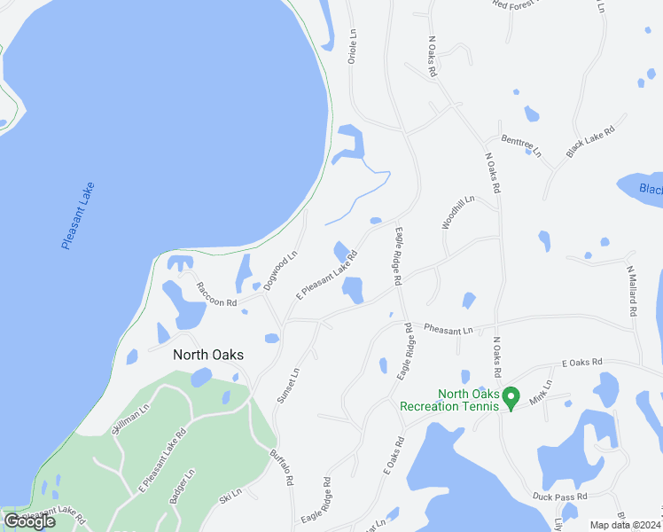 map of restaurants, bars, coffee shops, grocery stores, and more near 33 East Pleasant Lake Road in North Oaks