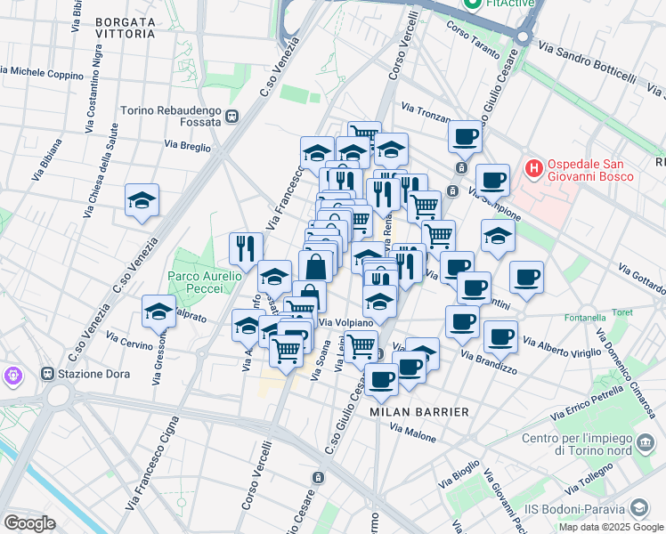 map of restaurants, bars, coffee shops, grocery stores, and more near 15 Via Verrès in Torino