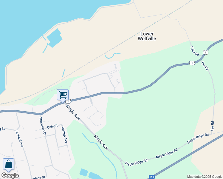 map of restaurants, bars, coffee shops, grocery stores, and more near 32 Main Street in Wolfville