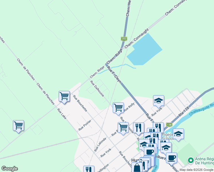 map of restaurants, bars, coffee shops, grocery stores, and more near 68 Rue Lasselle in Huntingdon