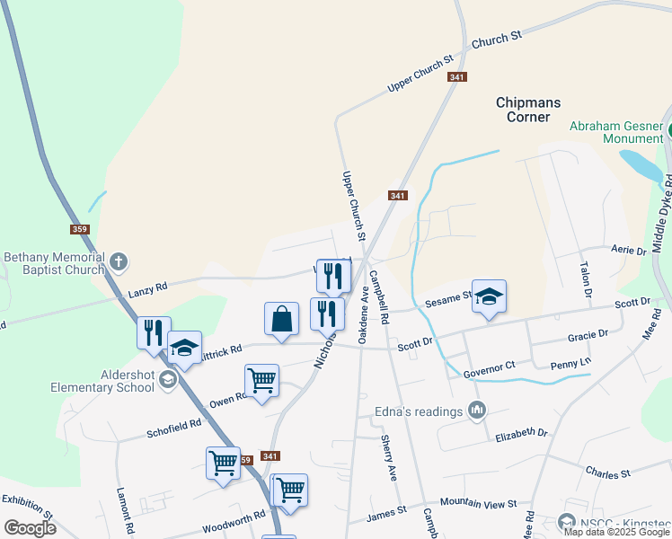 map of restaurants, bars, coffee shops, grocery stores, and more near 1113 Lanzy Road in Kentville