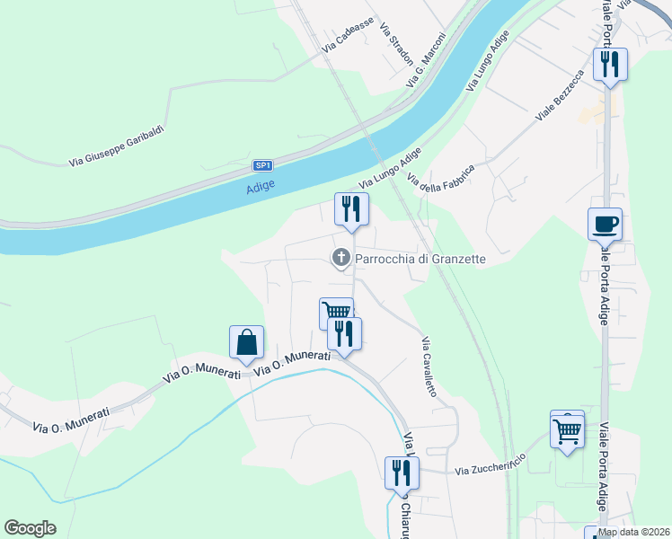 map of restaurants, bars, coffee shops, grocery stores, and more near 53 Via Adige in Rovigo