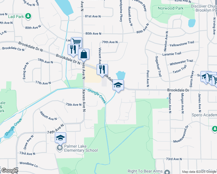 map of restaurants, bars, coffee shops, grocery stores, and more near 2729 Parkhaven Court in Minneapolis
