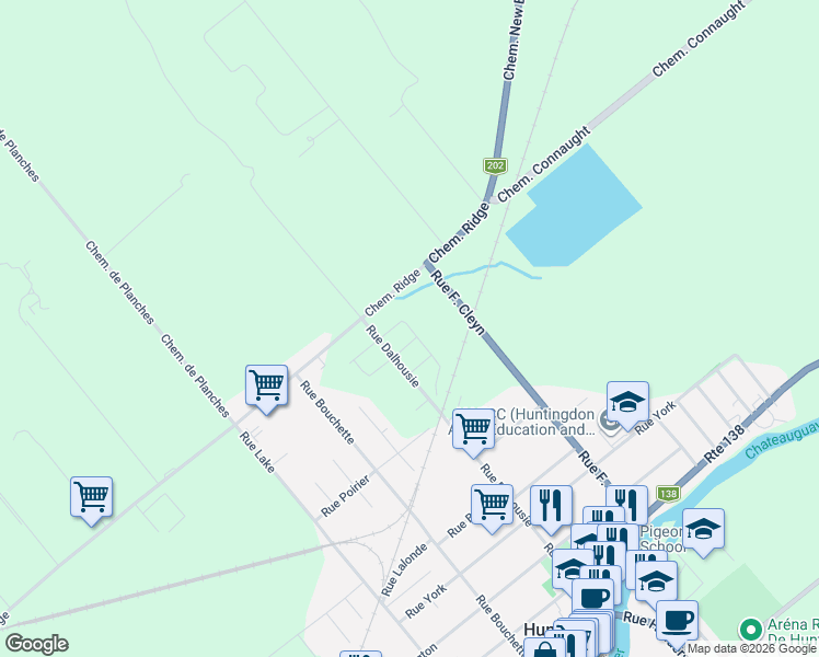 map of restaurants, bars, coffee shops, grocery stores, and more near 46 Rue Lasselle in Huntingdon