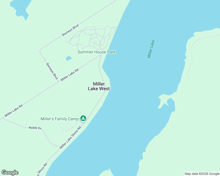 map of restaurants, bars, coffee shops, grocery stores, and more near 156 Miller Lake Shore Road in Miller Lake