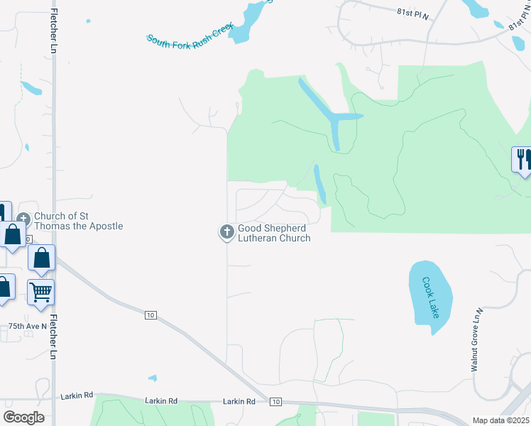 map of restaurants, bars, coffee shops, grocery stores, and more near D Street in Corcoran