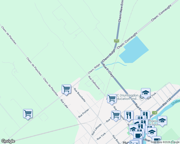 map of restaurants, bars, coffee shops, grocery stores, and more near 2055 Chemin Ridge in Huntingdon