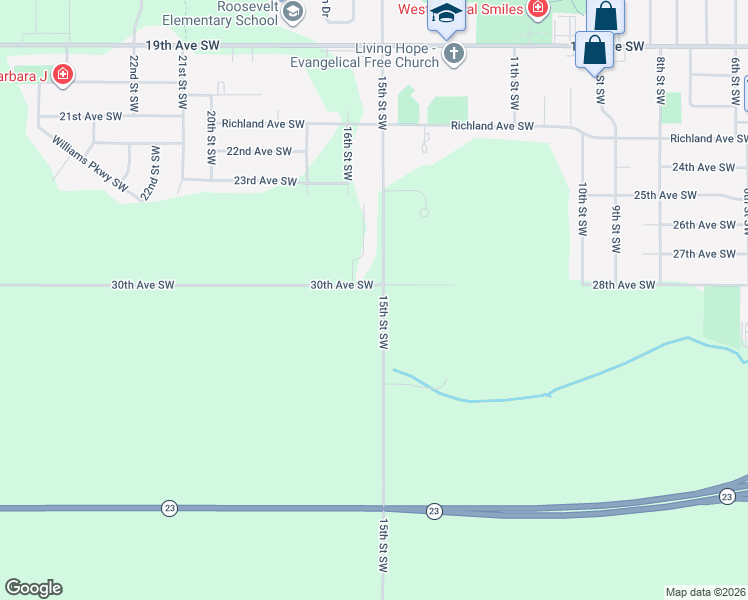 map of restaurants, bars, coffee shops, grocery stores, and more near 1501-2999 30th Avenue Southwest in Willmar