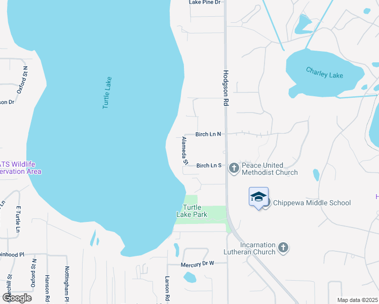 map of restaurants, bars, coffee shops, grocery stores, and more near 5116 Alameda Street in Shoreview