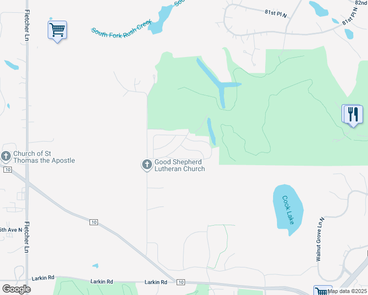 map of restaurants, bars, coffee shops, grocery stores, and more near D Street in Corcoran