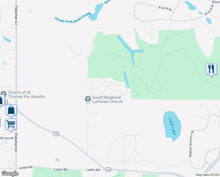 map of restaurants, bars, coffee shops, grocery stores, and more near D Street in Corcoran