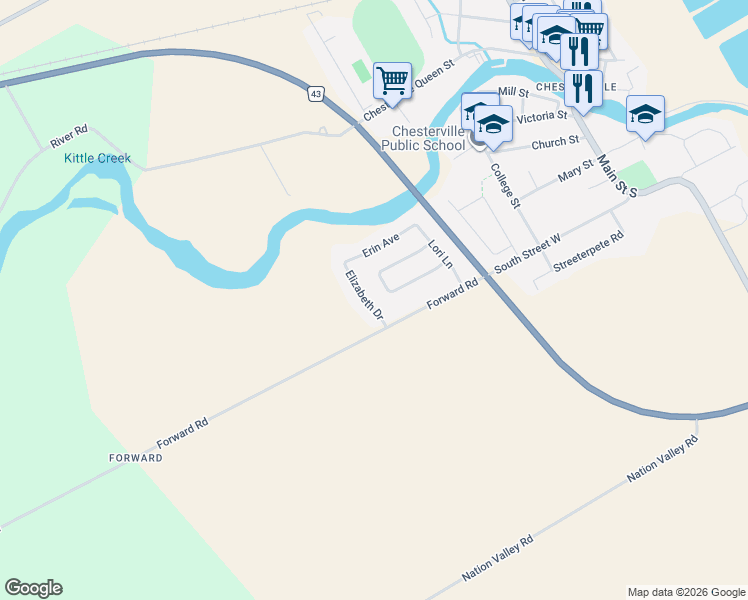 map of restaurants, bars, coffee shops, grocery stores, and more near 148 Elizabeth Drive in North Dundas