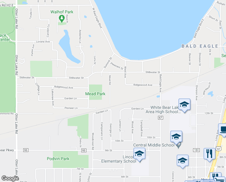 map of restaurants, bars, coffee shops, grocery stores, and more near 5118 Mead Road in White Bear Lake