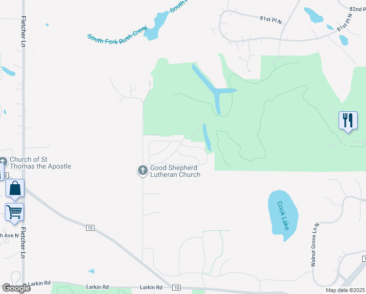 map of restaurants, bars, coffee shops, grocery stores, and more near D Street in Corcoran