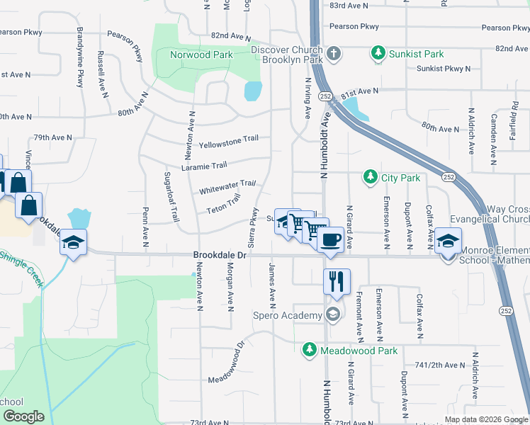 map of restaurants, bars, coffee shops, grocery stores, and more near 1808 Sugarloaf Trail in Minneapolis
