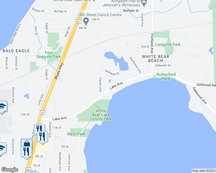 map of restaurants, bars, coffee shops, grocery stores, and more near 2473 Lake Avenue in White Bear Lake