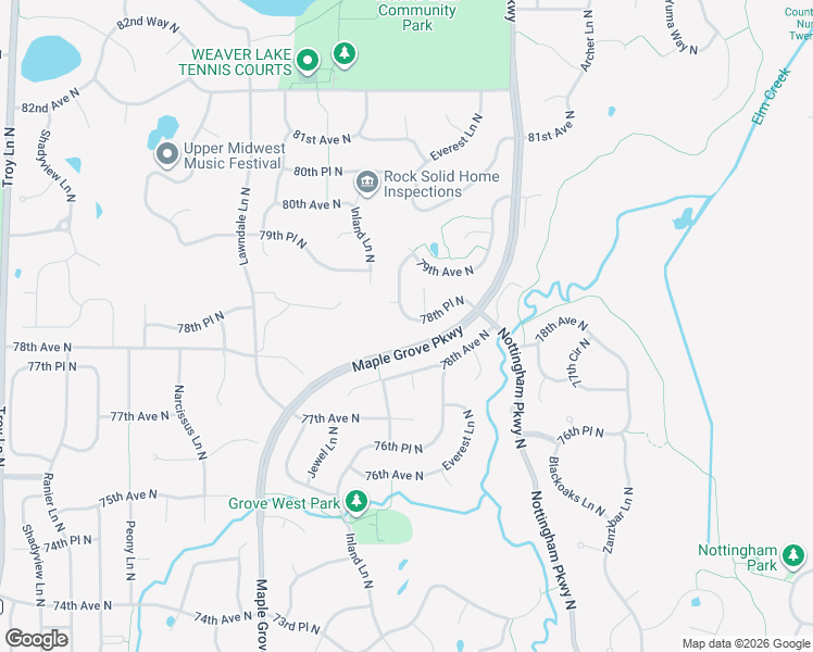 map of restaurants, bars, coffee shops, grocery stores, and more near 17058 78th Place North in Osseo
