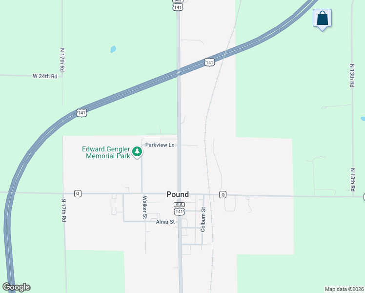 map of restaurants, bars, coffee shops, grocery stores, and more near 4017 U.S. 141 in Pound