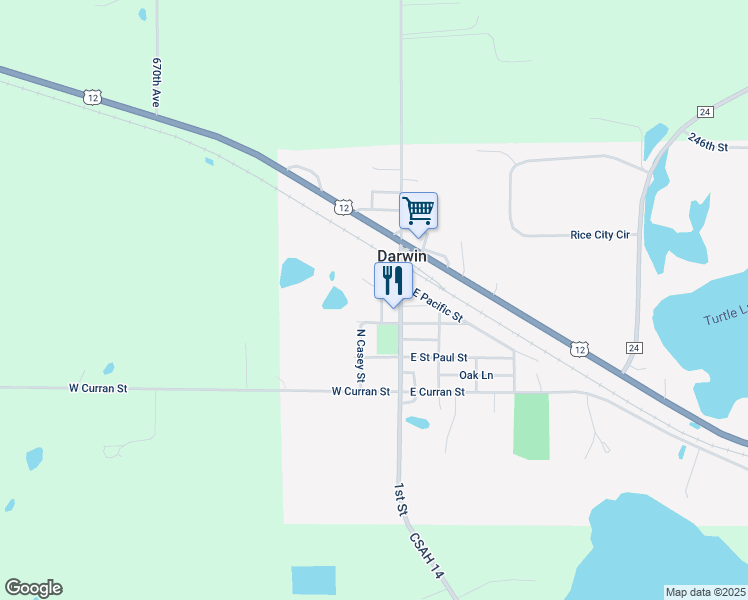 map of restaurants, bars, coffee shops, grocery stores, and more near 315 North Casey Street in Darwin