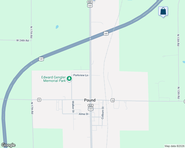 map of restaurants, bars, coffee shops, grocery stores, and more near 4017 U.S. 141 in Pound