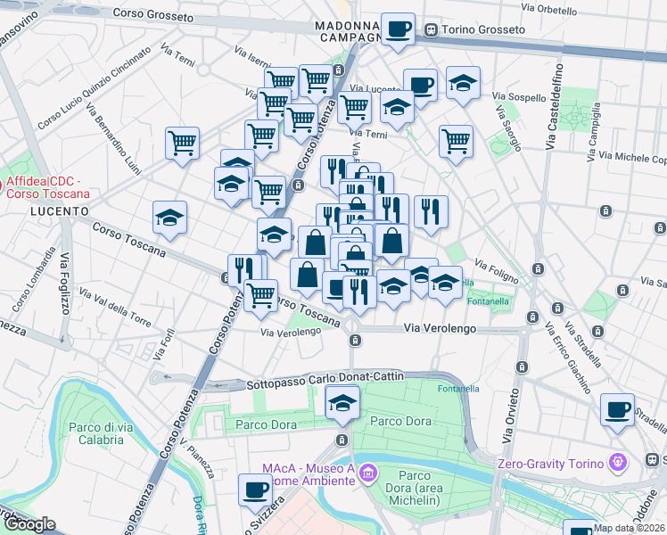 map of restaurants, bars, coffee shops, grocery stores, and more near 29 Via Gioele Solari in Turin