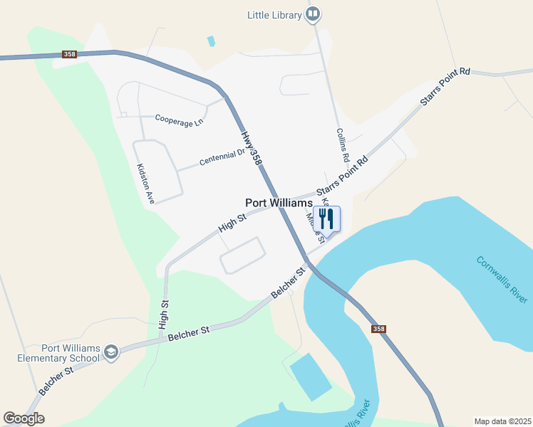 map of restaurants, bars, coffee shops, grocery stores, and more near 1064 High Street in Port Williams