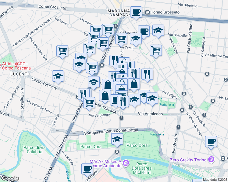 map of restaurants, bars, coffee shops, grocery stores, and more near 29 Via Gioele Solari in Torino